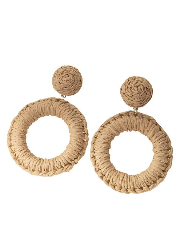 Woven Circular Raffia Drop Earrings