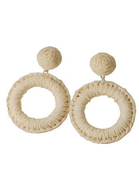 Woven Circular Raffia Drop Earrings