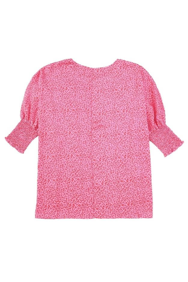 Leopard Smocked Sleeve Oversize Blouse