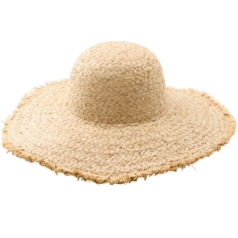 Natural Woven Frayed Edge Straw Hat