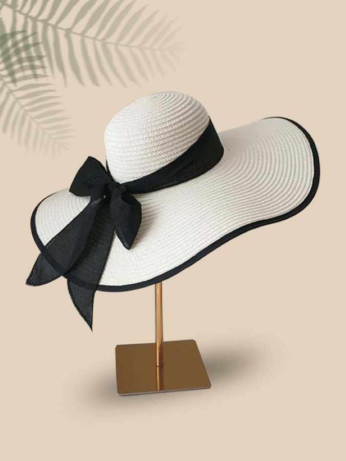 Elegant Sun Wide Brim Straw Hat with Black Trim