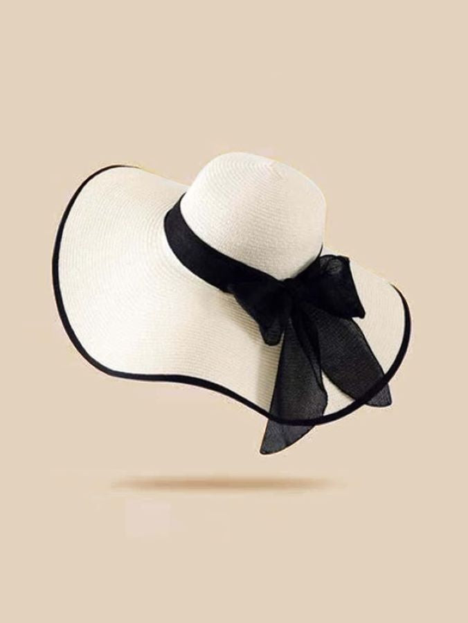 Elegant Sun Wide Brim Straw Hat with Black Trim