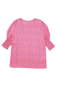 Leopard Smocked Sleeve Oversize Blouse