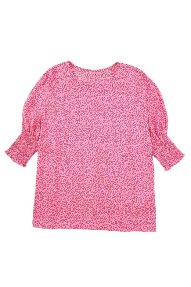 Leopard Smocked Sleeve Oversize Blouse