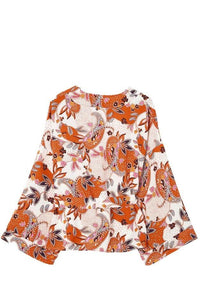 Spice Blossom Floral Wrap Kimono Blouse