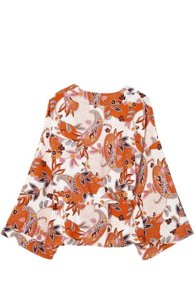 Spice Blossom Floral Wrap Kimono Blouse