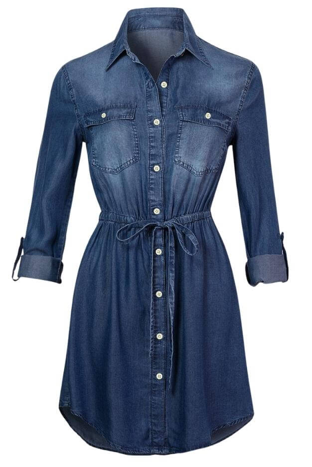 Denim Chambray Dress Mature Women s Dresses Medium Dark Wash