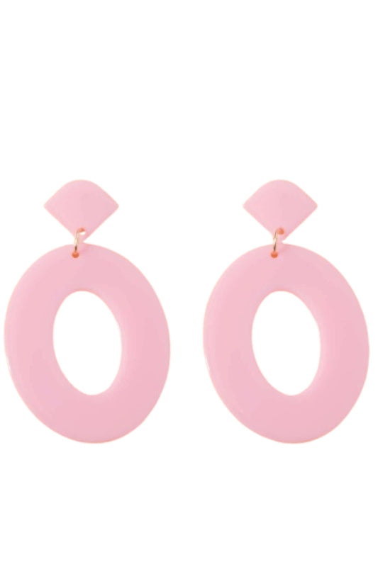 Double the cuteness! Two brilliant transparent pink resin drop earrings made in a gorgeously retro cutout teardrop shape and attached to a traditional stud. Only while supplies last.