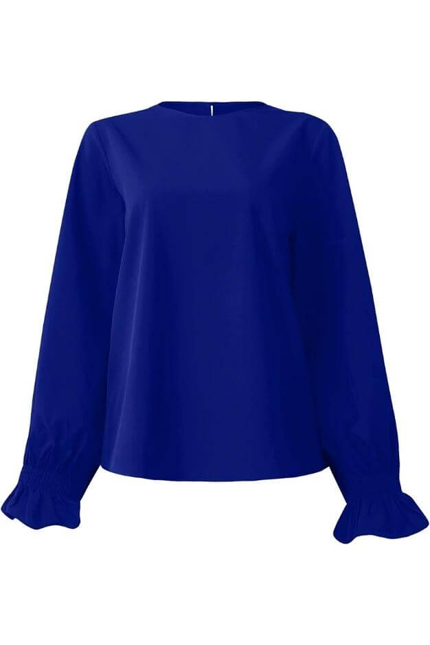 Crew Neck Ruffle Bubble Sleeve Top