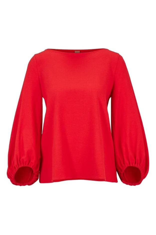 Red Lightweight 3/4 Sleeve Scoop Neck Top