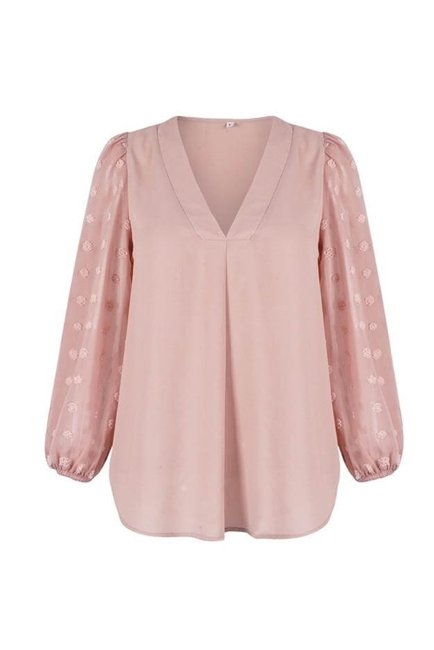 Paige: Tufted Swiss outlet Dot Tan Long Sleeve Blouse