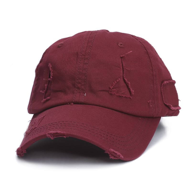 Ponytail Baseball Hat - Ripped Vintage Washed Cotton Cap