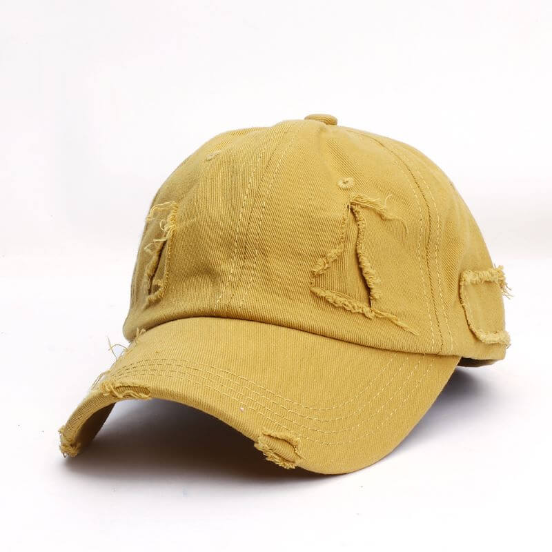 Ponytail Baseball Hat - Ripped Vintage Washed Cotton Cap