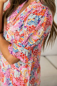 Artistic print- Warm weather dress- Fashion-forward dress- Designer dress- Cotton dress- Trendy design- High-quality dress- Floral motif- Flutter sleeve detail- Boho print- Playful dress- Flowy sleeves- Fashion statement- Unique dress design- Floaty fabric- Fashion essential- Dress with movement- Airy dress- Cool summer outfit