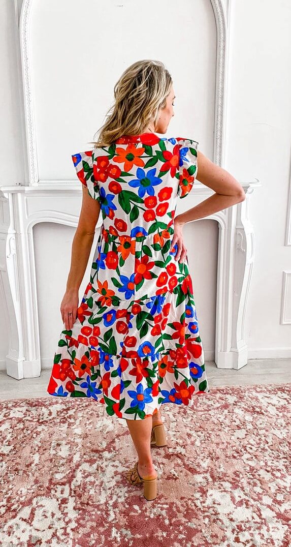 Lightweight fabric- Comfortable dress- Garden party dress- Feminine style- Dress detail- Unique print- Trendy design- Breathtaking beauty- Resort wear- Maxi dress- Dress silhouette- Floral pattern- Warm weather dress- Vacation dress- Fashion-forward dress- Designer dress- Spring/summer collection