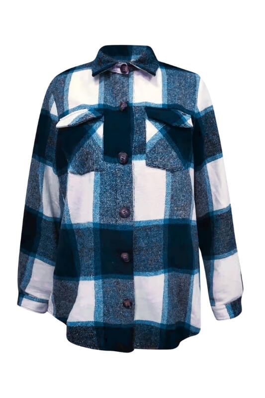 Sales Items for The Day Under 10 Dollars,  Deals - Womens Shirts  Plaid Long Sleeve Button Down V Neck Collared Oversized Blouses Coats  Shacket Clothes with Pockets, Blue, Small : 