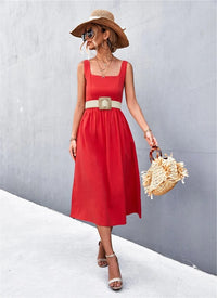 Sleeveless Square-Neck Midi Dress