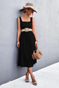 Sleeveless Square-Neck Midi Dress