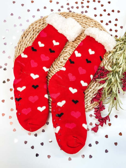 COMFY & COZY-FLEECE LINED-NON SLIP GRIPPERS-PERFECT GIFTS-SHERPA SOCK-WOMENS 3 PACK OF SHERPA SOCKS-GEOMETRIC DESIGN-GIFT SET-VALENTIES GIFTS
