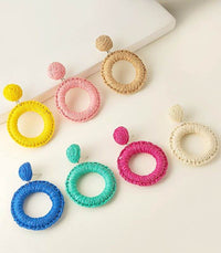 Woven Circular Raffia Drop Earrings