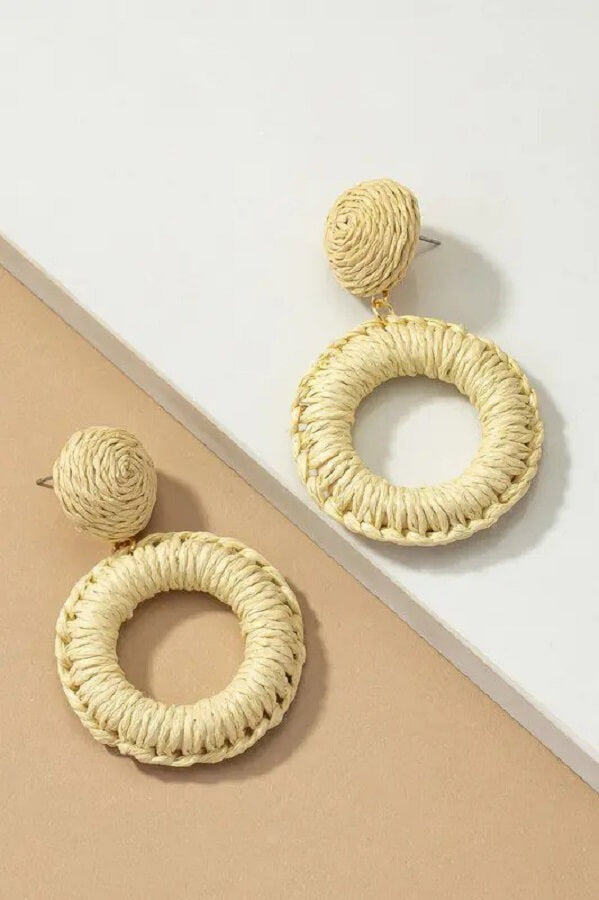 Woven Circular Raffia Drop Earrings