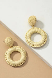 Woven Circular Raffia Drop Earrings
