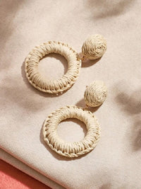 Woven Circular Raffia Drop Earrings