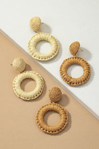 Woven Circular Raffia Drop Earrings