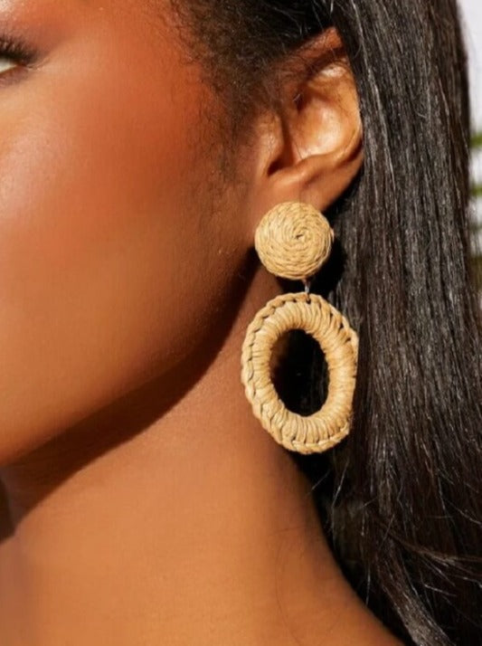 Woven Circular Raffia Drop Earrings