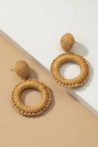 Woven Circular Raffia Drop Earrings