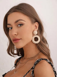 Woven Circular Raffia Drop Earrings