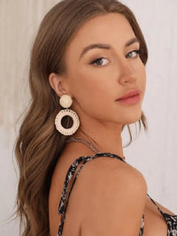 Woven Circular Raffia Drop Earrings