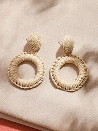 Woven Circular Raffia Drop Earrings