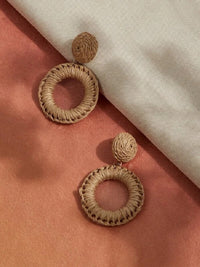 Woven Circular Raffia Drop Earrings