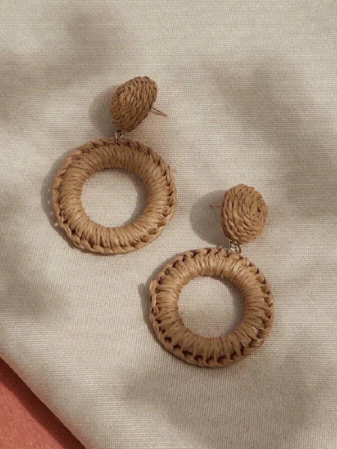 Woven Circular Raffia Drop Earrings