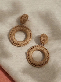 Woven Circular Raffia Drop Earrings