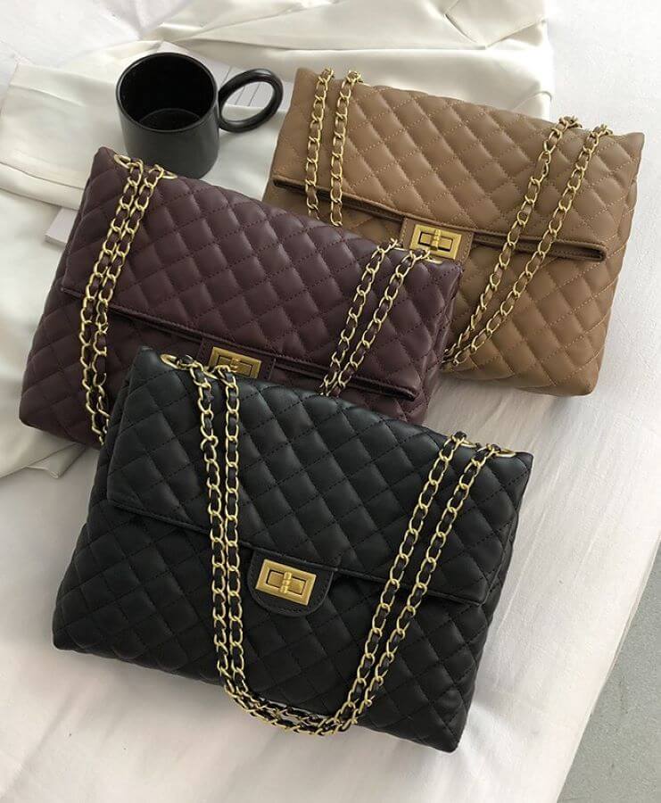 Black quilted purse with gold chain Clearance