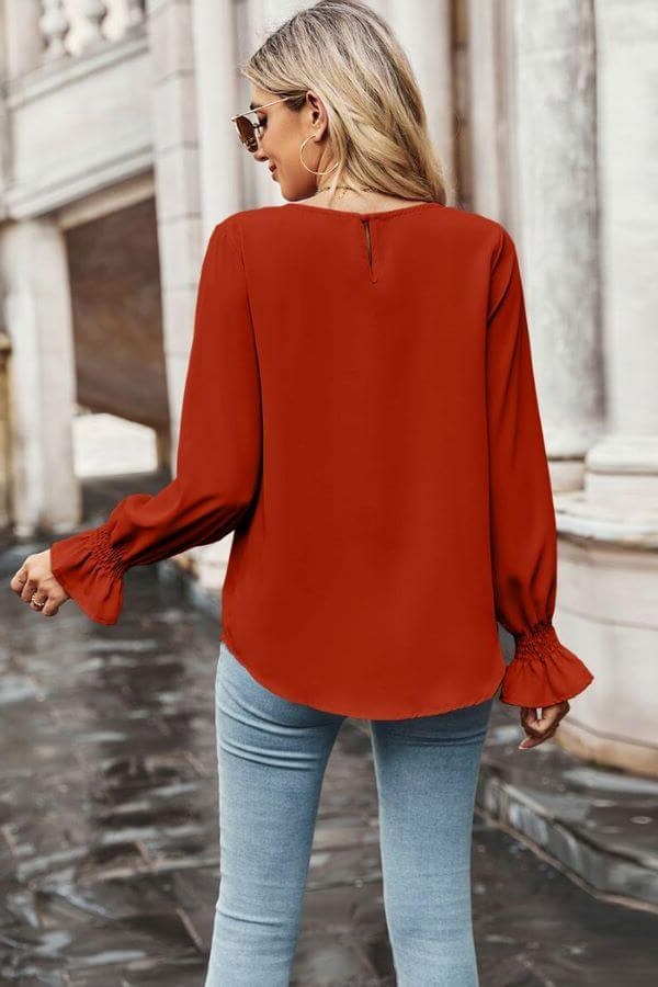 Crew Neck Ruffle Bubble Sleeve Top