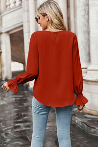 Crew Neck Ruffle Bubble Sleeve Top
