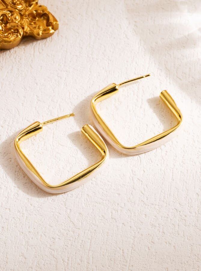 18K Gold-Plated Square Enamel Earrings