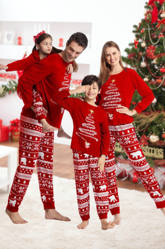Family Pajamas Set Matching Xmas Christmas tree Pjs Nightwear for Pet Baby  Kid Dad Mom