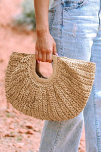 Raffia Curved Half-Moon Straw Bag