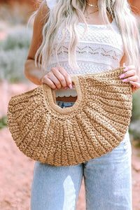 Raffia Curved Half-Moon Straw Bag