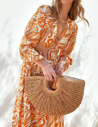 Raffia Curved Half-Moon Straw Bag