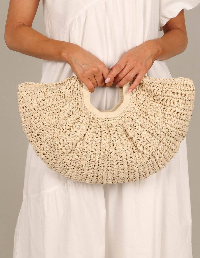 Raffia Curved Half-Moon Straw Bag