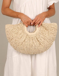 Raffia Curved Half-Moon Straw Bag