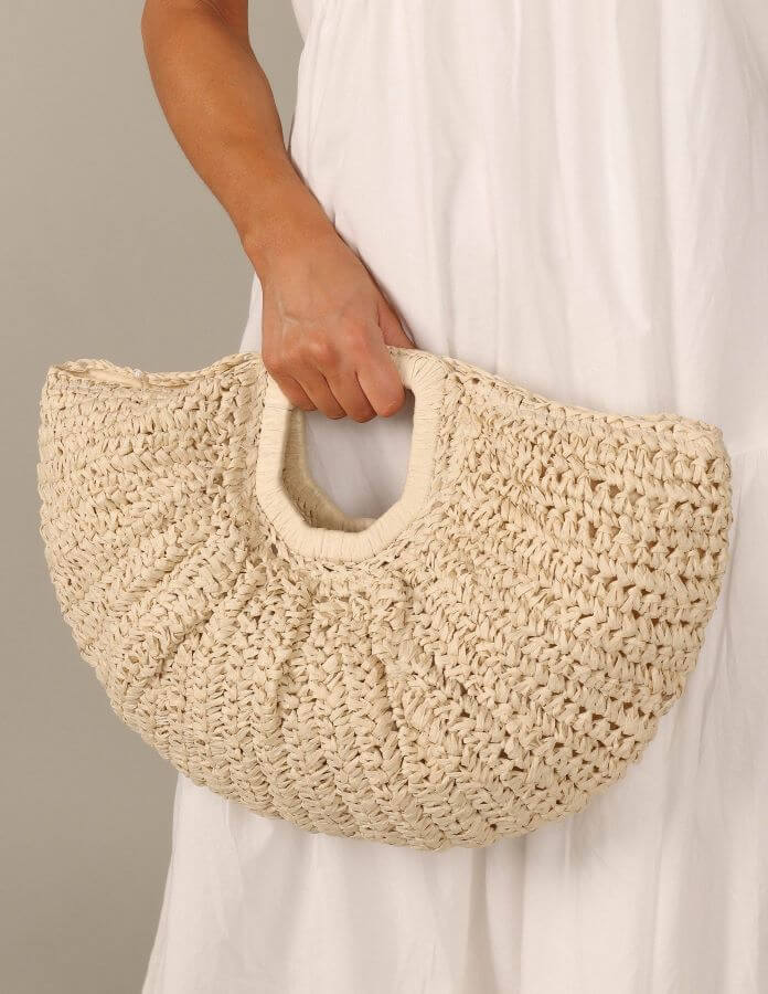 Raffia Curved Half-Moon Straw Bag