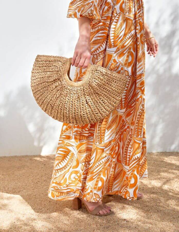 Raffia Curved Half-Moon Straw Bag