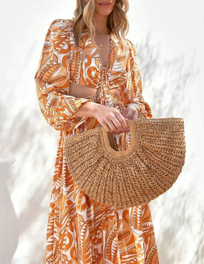 Raffia Curved Half-Moon Straw Bag