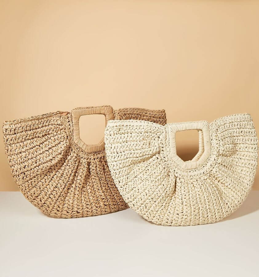 Raffia Curved Half-Moon Straw Bag
